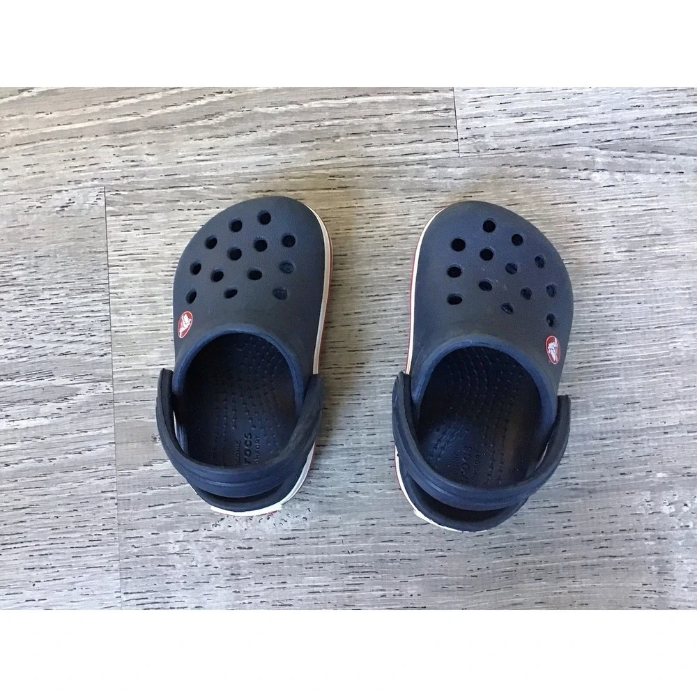 Crocs Crocband Clog Slip On Shoes Toddler Baby 4 C4 Navy White Red Stripe